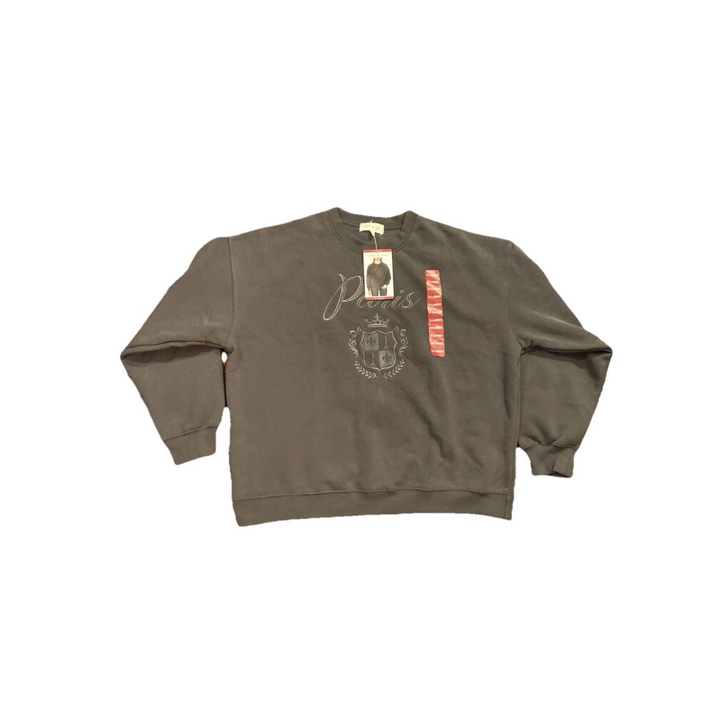 Paris Embroidered Sweatshirt Women’s XL Gray Crew Neck Pullover Eiffel Tower